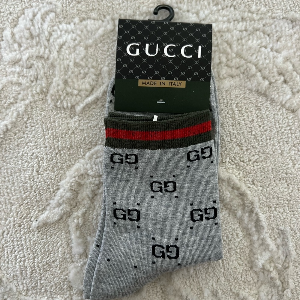 GG Monogram Hald Crew Socks Gray